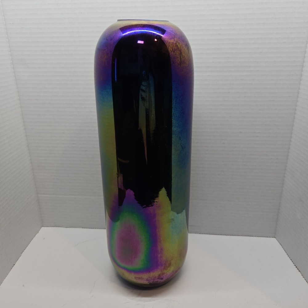 Vtg MCM American Glass Hand Blown Vase Iridescent Art Large‎ Rare Unique HTF